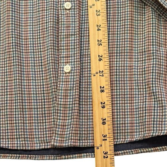 Johnston & Murphy Double Layered Cotton Button Down Blue Brown Plaid XL - Picture 6 of 8